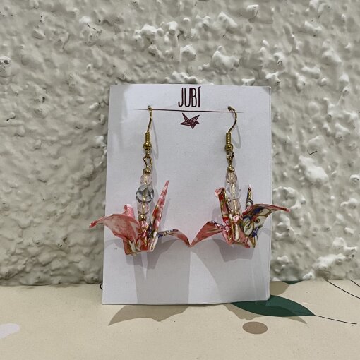 náušnice Jeřáb růžové s korálky